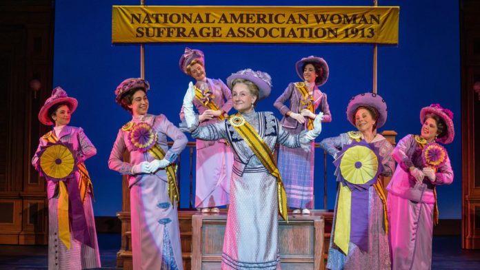 PHOTO: Joan Marcus | The South Pasadenan | ​​​​​​Marya Grandy (Carrie Chapman Catt) and company in the First National Touring Company of SUFFS