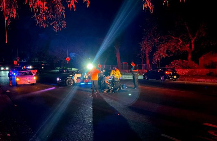 PHOTO: Steven Lawrence | The South Pasadenan News | Fatality accident: person hit by car on Marmion Way Thursday night.