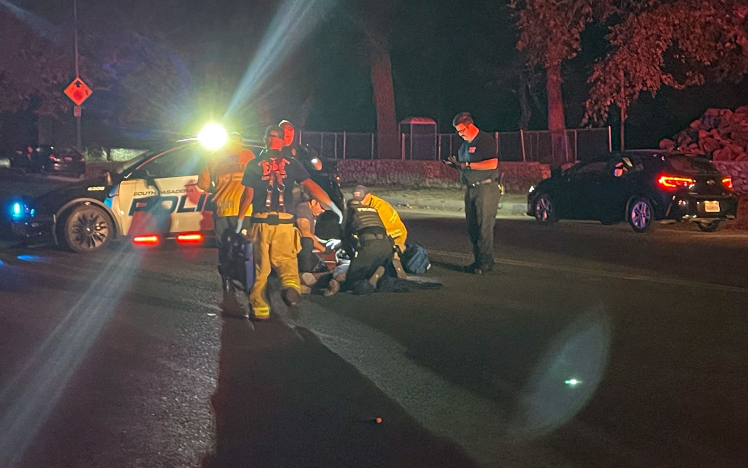 | The South Pasadenan | South Pasadena News PHOTO: Steven Lawrence | The South Pasadenan News | Fatality accident: person hit by car on Marmion Way Thursday night.