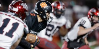 PHOTO: Dan Rider | The South Pasadenan | CIF-Southern Section Playoffs: The Tigers turned away Jurupa Valley of San Bernardino County 35-28 in first round CIF-Southern Section Division 10 football action at home Friday night. Round two is coming up next week as South Pasadena sets its sights on a CIF title.