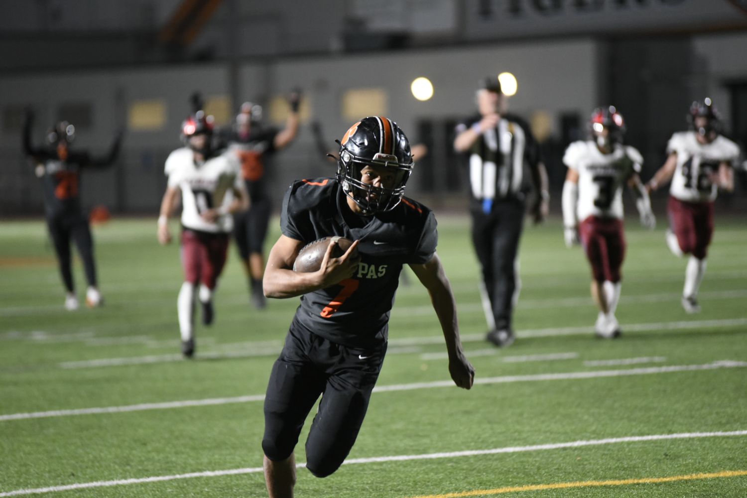 PHOTO: J Ruiz | The South Pasadenan | CIF-Southern Section Playoffs: The Tigers turned away Jurupa Valley of San Bernardino County 35-28 in first round CIF-Southern Section Division 10 football action at home Friday night. Round two is coming up next week as South Pasadena sets its sights on a CIF title.