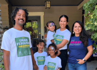 PHOTO: Omari Ferguson (LFT) and Sheila Rossi (RT) with Omari's family (middle) during the 2024 City Council Election Campaign.