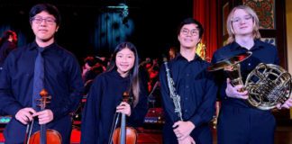 PHOTO: SPUSD | The South Pasadenan | Pictured left to right: Aiden Lee, Abigail Keum, Justin Kim, and Wilson Jaroch prepare for their performances during the Winter Choir Concert.