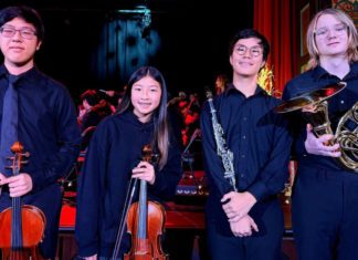 SPUSD Snapshot | SPMS & SPHS Students Selected for 2026 California All-State Ensembles PHOTO: SPUSD | The South Pasadenan | Pictured left to right: Aiden Lee, Abigail Keum, Justin Kim, and Wilson Jaroch prepare for their performances during the Winter Choir Concert.