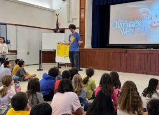 SPUSD Snapshot | Marengo Elementary Students Explore Storytelling with ‘Charlotte’s Web’ PHOTO: SPUSD | The South Pasadenan | Luke Matheny presented to fourth graders during an assembly at Marengo Elementary School.