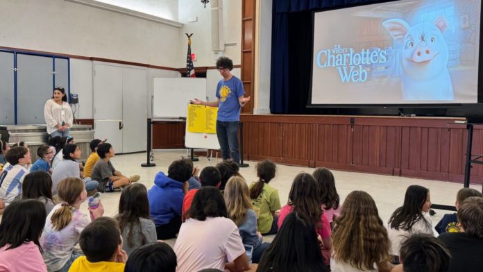 PHOTO: SPUSD | The South Pasadenan | Luke Matheny presented to fourth graders during an assembly at Marengo Elementary School.