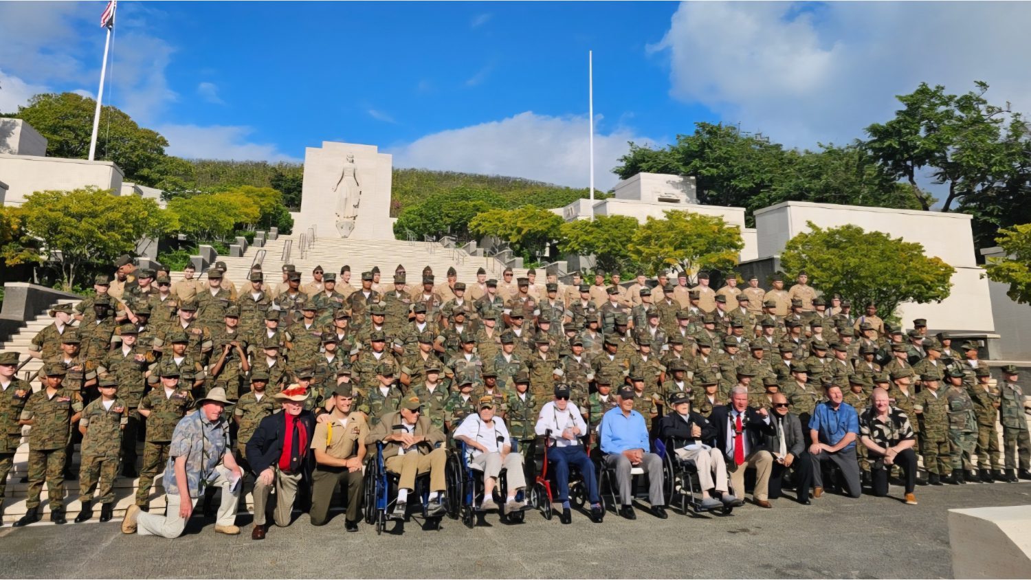PHOTO: Young Marines | The South Pasadenan | Young Marines from across the country participated in the wreath laying ceremony at the National Memorial of the Pacific in Honolulu ("Punchbowl") in memory of those interred there. World War II veterans are seated in the front row.
