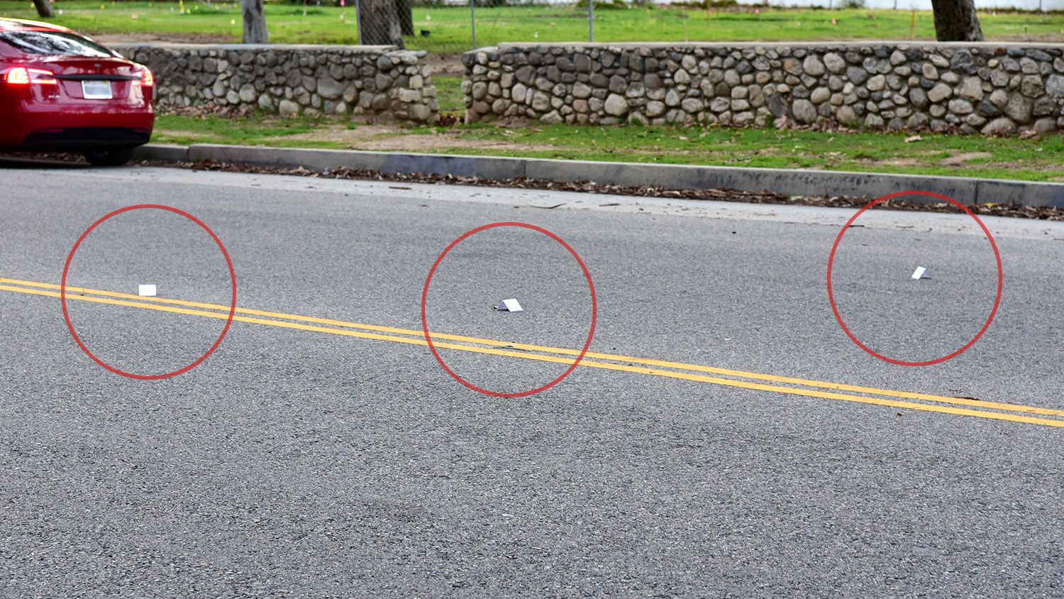 PHOTO: The South Pasadenan News | LAPD crime scene tape blocks off Marmion Way from the South Pasadena side to the 110 Freeway entrance/exit as officers investigate a shooting that occurred Saturday night.