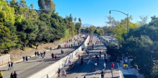 PHOTO: Steven Lawrence | South Pasadena News | Tree lined 110 Freeway through South Pasadena and Parts of bordering Los Angeles. Freeway was closed for a city-wide event, pedestrians and cyclists were allowed to travel without motor vehicles.