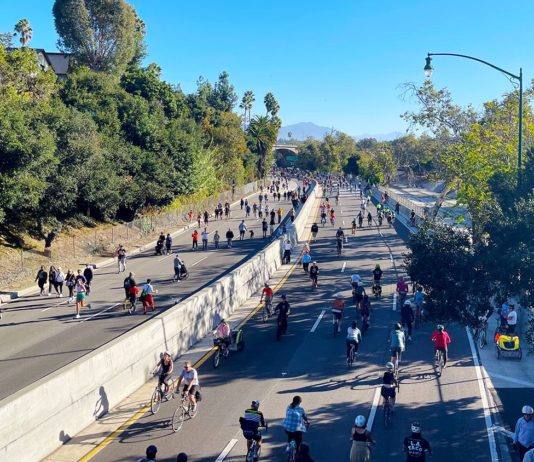 PHOTO: Steven Lawrence | South Pasadena News | Tree lined 110 Freeway through South Pasadena and Parts of bordering Los Angeles. Freeway was closed for a city-wide event, pedestrians and cyclists were allowed to travel without motor vehicles.