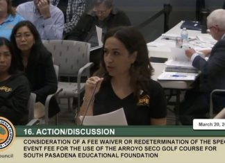SPEF | Editorial: PartiGras Event in The Crosshairs of The City Council PHOTO: South Pasadena City Council Meeting Live Feed | SPEF President Emilia Aldana giving public comment March 20, 2024 about how the PartiGras event benefits the city, residents, businesses, parents, and students.