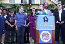 PHOTO: Office of Sen. Perez | Sen. Sasha Perez at the podium in South Pasadena announcing the audit legislation before the trip to Sacramento. The action by the Joint Legislative Audit Committee follows a coordinated push led by Pérez, who, alongside Assemblymember Mike Fong and local leaders, publicly called for the audit just days earlier after hearing extensive complaints from residents across the 710 corridor.