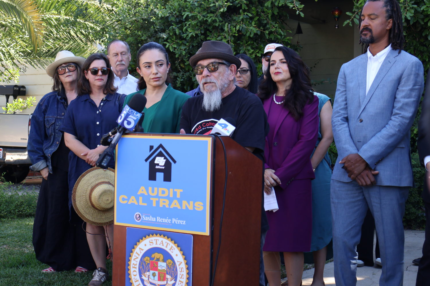 PHOTO: Office of Sen. Perez | Longtime Freeway fight and CalTrans homes advocate at the podium in South Pasadena announcing the audit legislation before the trip to Sacramento. The action by the Joint Legislative Audit Committee follows a coordinated push led by Pérez, who, alongside Assemblymember Mike Fong and local leaders, publicly called for the audit just days earlier after hearing extensive complaints from residents across the 710 corridor.