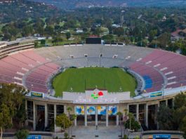 2028 Olympics at The Rose Bowl in Pasadena: PHOTO: RoseBowlStadium.com | "The Rose Bowl is an American outdoor athletic stadium, located in Pasadena, California, a northeast suburb of Los Angeles. Opened in October 1922, the stadium is recognized as a National Historic Landmark and a California Historic Civil Engineering landmark."