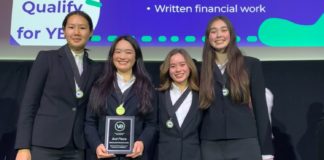 SPHS Varsity Virtual Enterprise Finance team members from left to right include Audrey Zheng, Lindsay Zhu, Talia Rodak, and Isabelle Mullican. (Photo Courtesy of Janna Conner).