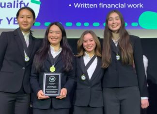 SPHS Varsity Virtual Enterprise Finance Team Qualifies for Nationals SPHS Varsity Virtual Enterprise Finance team members from left to right include Audrey Zheng, Lindsay Zhu, Talia Rodak, and Isabelle Mullican. (Photo Courtesy of Janna Conner).