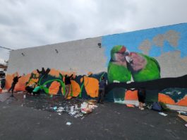 Mural in Altadena: The Altadena Coalition unveils new mural at 409 Woodbury - community building, to rebuild their homes.