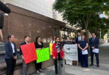 Left in the Ashes: Tenants Sue Pasadena & LA County Over Eaton Fire Aftermath Failures PHOTO: Elaine Lee | South Pasadenan News | Tenant advocates, wildfire survivors, and legal representatives from Neighborhood Legal Services and Morrison Foerster gather outside the Stanley Mosk Courthouse on May 22, 2025, to announce a lawsuit against the City of Pasadena and Los Angeles County for failing to protect renters from toxic conditions following the Eaton Fire.