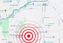 Monday Earthquake USGS Modified: 34.086°N 118.168°W. Location is South/Southwest of South Pasadena, near Huntington Drive.