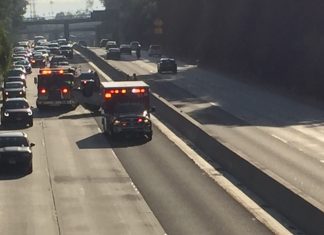 Car Overturned on 110 Fwy.