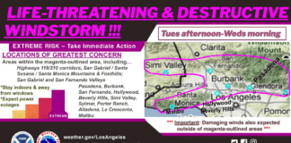 Windstorm Tuesday: High Wind Warning Issued for South Pasadena & Greater Los Angeles Area South Pasadena Windstorm: National Weather Service Graphic Issued January 6, 2025. WIND STORM ALERT