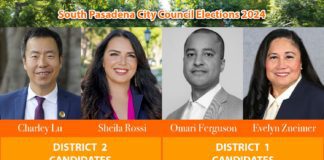 Elections South Pasadena City Council 2024 | Candidates District 1: Evelyn Zneimer & Omari Ferguson. District 2: Sheila Rossi & Charley Lu