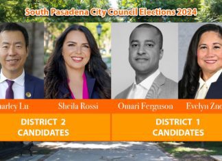 Elections South Pasadena City Council 2024 | Candidates District 1: Evelyn Zneimer & Omari Ferguson. District 2: Sheila Rossi & Charley Lu