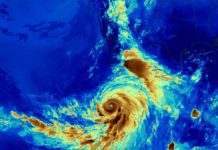 PHOTO: NASA | Satellite image of Hurricane Hilary predawn August 18. The eye of the storm was about 400 miles off the coast of Baja California.