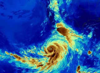 PHOTO: NASA | Satellite image of Hurricane Hilary predawn August 18. The eye of the storm was about 400 miles off the coast of Baja California.