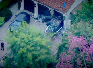 SCREENCAP: Fox 11 News LA | Police chase ends with driver losing control and crashing into South Pasadena home on Orange Grove early Friday Morning.