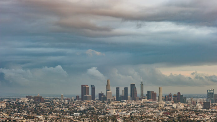 Los Angeles, humid, and hot weather after hurricane. Weather forecast report.