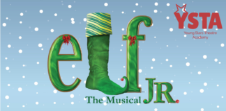 Poster for Elf JR The Musical by Young Stars Theatre Academy with a snowy blue background 'Register to Audition!'