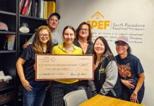 PHOTO: South Pasadena Educational Foundation & Hodis Learning accepting donation as a percentage of tutoring services provided to South Pasadena students and families.