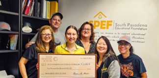 PHOTO: South Pasadena Educational Foundation & Hodis Learning accepting donation as a percentage of tutoring services provided to South Pasadena students and families.