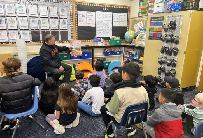 Priya Trachtenberg | SPUSD Snapshot | Superintendent Geoff Yantz reads to third grade students at Monterey Hills Elementary School