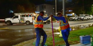 City Sewer Inspections Underway in South Pasadena PHOTO: Steven Lawrence | The South Pasadenan News | Major water main burst causes street flooding, and further raises concerns on aging infrastructure. Tens-of-thousnads of gallons of water lost down the drain.