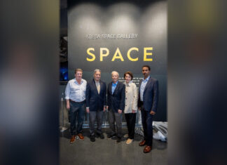 California Science Center & NASA JPL Announce New Collaboration PHOTO: California Science Center | The South Pasadenan | From left, Dave Gallagher, JPL director and Caltech vice president; Jeffrey Rudolph, California Science Center president and CEO; Kent Kresa, vice chair and chair emeritus of the Caltech Board of Trustees; Lynn Booth, Caltech trustee; and Ray Jayawardhana, Caltech president, gather at the Kent Kresa Space Gallery at the California Science Center