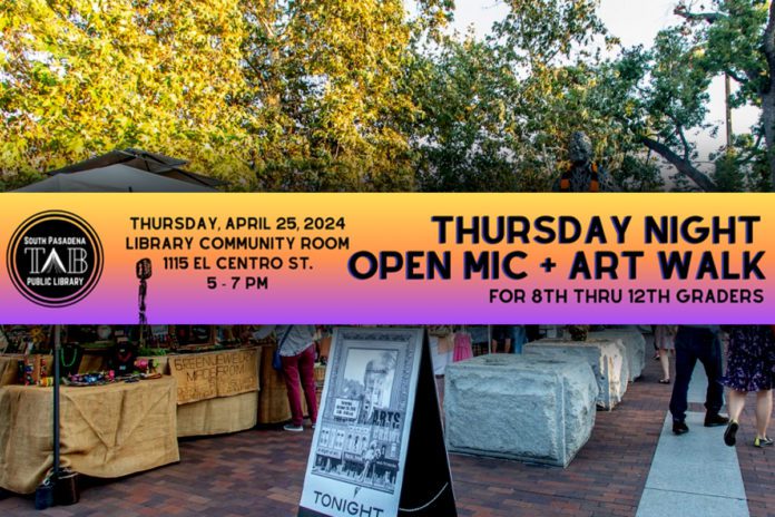 South Pasadena Teen Advisory Board Open Mic at Arts Crawl April 25, 2024