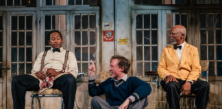 Master Harold and The Boys | Now Playing at Geffen Playhouse PHOTO: Jeff Lorch | South Pasadena News | Nyasha Hatendi, Ben Beatty, and John Kani star in "Master Harold and The Boys" at Geffen Playhouse.