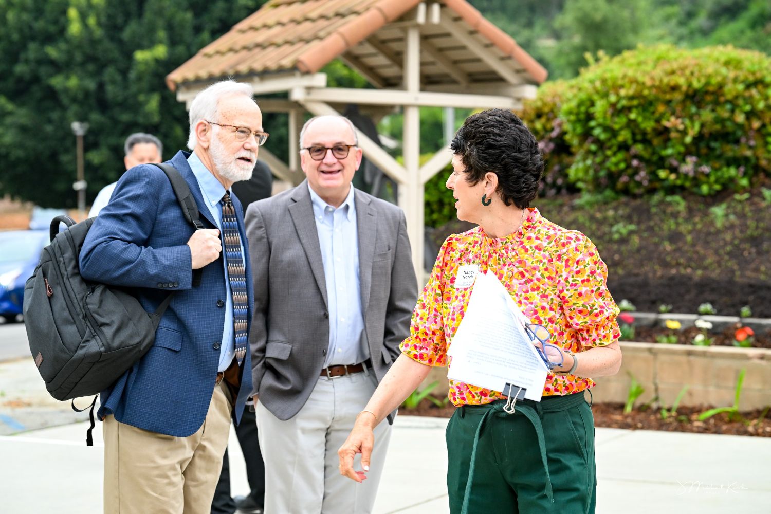PHOTO: J. Mike Kwok | The South Pasadenan | L-R Rev. Dr. Mark D. Roberts, Steve Norris of Norris Realty Advisors and SPPB Chair Nancy Norris.