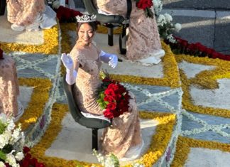2025 Rose Court Selection Process Begins PHOTO: Bill Glazier | The South Pasadenan | Phoebe Ho, a senior at South Pasadena, was a member of the Royal Court riding down the parade route.