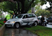 Car Accident | Fremont and Oxley Car on Sidewalk