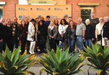 PHOTO: Samantha Shiroishi | The South Pasadenan | Members of the Sylvers group gathered with volunteers who built and decorated South Pasadena’s float outside the South Pasadena City Council chambers.