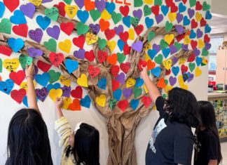 SPUSD Elementary Students Celebrate Kindness PHOTO: provided by Marengo Elementary School | The South Pasadenan | Marengo Elementary students add their acts of kindness to the school’s kindness tree in the main office.