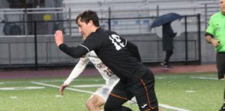 PHOTO: Henk Friezer | The South Pasadenan | Senior Sawyer Fox heads down the pitch. South Pasadena High fell to Chaminade 2-1 in a CIF Division 3 wildcard double overtime loss at home on Tuesday.
