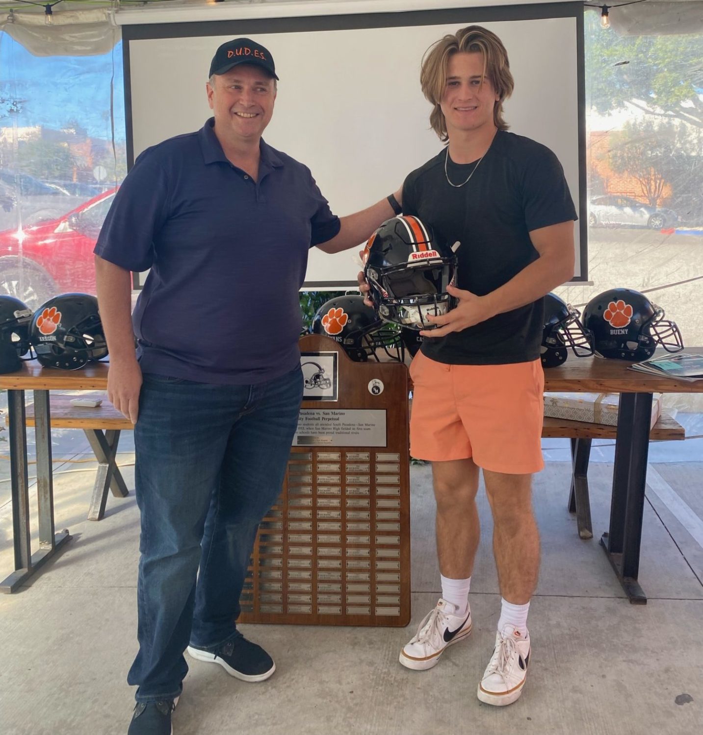 PHOTO: Fred Freking | South Pasadenan.com News | Ittai Shadmon presents the DUDES Award to Quinn Stirling. | The South Pasadenan | South Pasadena News