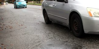 PHOTO: Henk Friezer | The South Pasadenan | A pothole on Monterey and Marengo in South Pasadena.