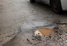 Spare $80,000,000? South Pasadena City Council Street Bond Decision; Goat Grazing Contract Redux PHOTO: Henk Friezer | The South Pasadenan | A pothole on Monterey and Marengo in South Pasadena.