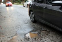 PHOTO: Henk Friezer | The South Pasadenan | A pothole on Monterey and Marengo in South Pasadena.