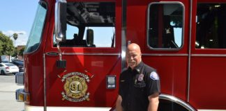 PHOTO: Alisa Hayashida | The South Pasadenan | Fire Chief Paul Riddle with Engine 81 at the South Pasadena Firehouse.